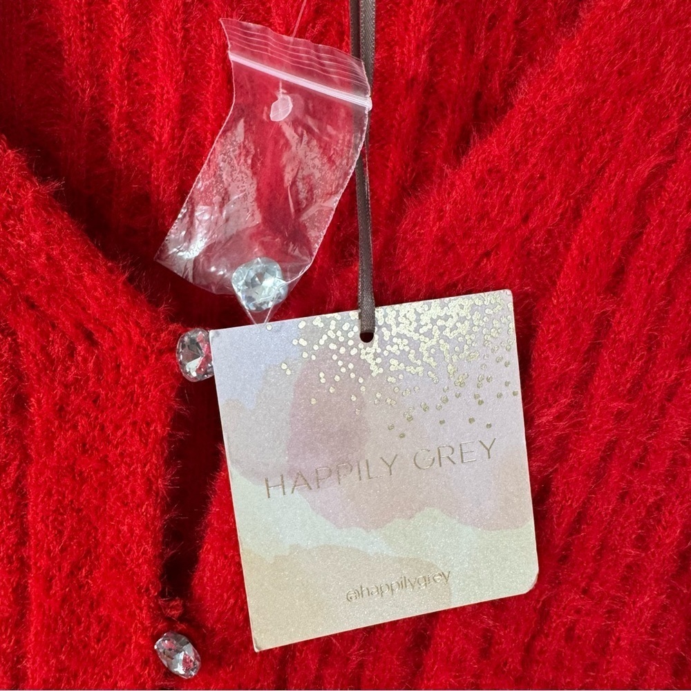 Happily Grey soft red cardigan sweater rhinestone buttons NWT - Picture 6 of 7